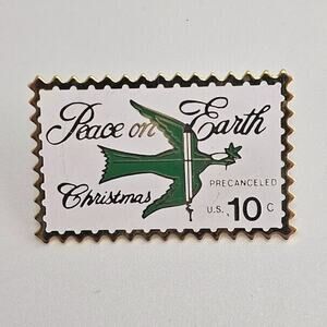 Peace On Earth US 10 Cent Stamp Christmas Holiday Advertising Pin Pinback